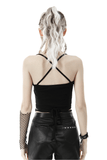 Gothic Black Crop Top with Straps Featuring Chain Detail