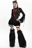 Gothic Black Faux Leather Shorts Accented with Fur Hem