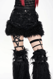 Gothic Black Faux Leather Shorts Accented with Fur Hem