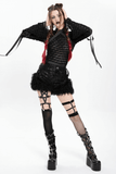 Gothic Black Faux Leather Shorts Accented with Fur Hem