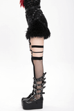 Gothic Black Faux Leather Shorts Accented with Fur Hem