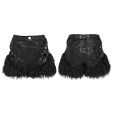 Gothic Black Faux Leather Shorts Accented with Fur Hem