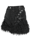 Gothic Black Faux Leather Shorts Accented with Fur Hem