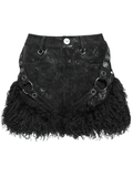 Gothic Black Faux Leather Shorts Accented with Fur Hem
