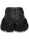 Gothic Black Faux Leather Shorts Accented with Fur Hem