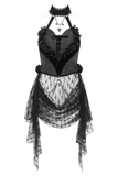 Gothic Black Lace Halter Top with Rose Details and Chains
