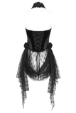 Gothic Black Lace Halter Top with Rose Details and Chains