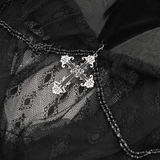 Gothic Black Lace Halter Top with Rose Details and Chains
