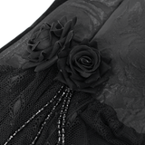 Gothic Black Lace Halter Top with Rose Details and Chains