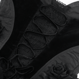 Gothic Black Lace Halter Top with Rose Details and Chains