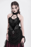 Gothic Black Lace Halter Top with Rose Details and Chains