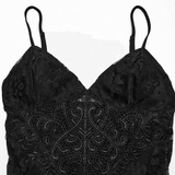 Gothic Black Lace Maxi Dress with High Slit and Corset Back