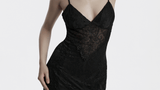 Gothic Black Lace Maxi Dress with High Slit and Corset Back