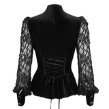 Gothic Black Lace Ruffle Blouse with Stand Collar for Women