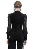 Gothic Black Lace Ruffle Blouse with Stand Collar for Women