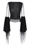 Gothic Black Lace Top with Mesh Sleeves and Asymmetrical Hem