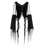 Gothic Black Lace Top with Mesh Sleeves and Asymmetrical Hem