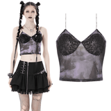 Gothic Black Lace Trimmed Cami Top with Straps for Women