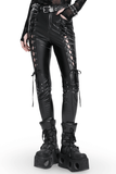 Gothic Black Lace-Up Trousers with Grommet Accents and Ties
