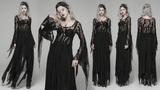 Gothic Black Lace Witch Maxi Dress with Long Sleeves