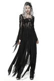Gothic Black Lace Witch Maxi Dress with Long Sleeves