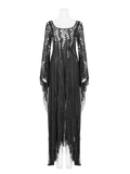 Gothic Black Lace Witch Maxi Dress with Long Sleeves
