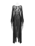 Gothic Black Lace Witch Maxi Dress with Long Sleeves