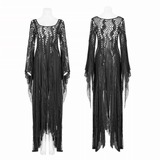 Gothic Black Lace Witch Maxi Dress with Long Sleeves