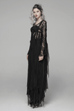 Gothic Black Lace Witch Maxi Dress with Long Sleeves
