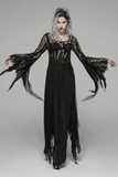 Gothic Black Lace Witch Maxi Dress with Long Sleeves