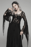Gothic Black Lace Witch Maxi Dress with Long Sleeves