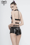 Gothic Black Leather Mesh Shorts / Sexy Zipper Chains