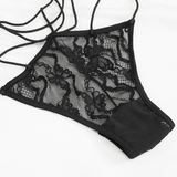 Ensemble de lingerie deux pièces en dentelle transparente érotique / Lingerie gothique noire à élasticité sexy