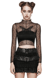 Gothic Black Mesh Butterfly Crop Top with Long Sleeves