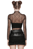 Gothic Black Mesh Butterfly Crop Top with Long Sleeves