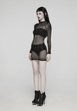 Gothic Black Mesh Dress adorned with Lace Accents