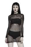 Gothic Black Mesh Dress adorned with Lace Accents