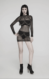 Gothic Black Mesh Dress adorned with Lace Accents