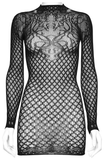 Gothic Black Mesh Dress adorned with Lace Accents