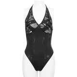 Gothic Black One-Piece Swimsuit with Metal Loops