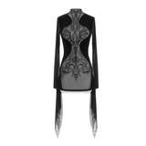 Schwarzes Damen Gothic Enges Langarmkleid / Sexy Transparente Kurze Minikleider 