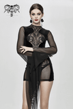 Robe gothique à manches longues pour femmes noires / mini-robes courtes transparentes sexy 