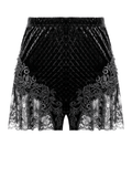 Gothic Black Velvet Lace Shorts with Floral Trim