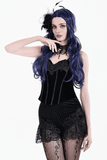 Gothic Black Velvet Lace Shorts with Floral Trim