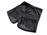 Gothic Black Velvet Lace Shorts with Floral Trim