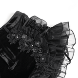 Gothic Black Velvet Shorts With Floral Frill Trim
