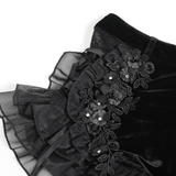 Gothic Black Velvet Shorts With Floral Frill Trim