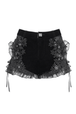 Gothic Black Velvet Shorts With Floral Frill Trim