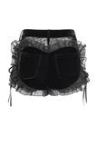 Gothic Black Velvet Shorts With Floral Frill Trim
