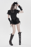 Gothic Black Velvet Shorts With Floral Frill Trim